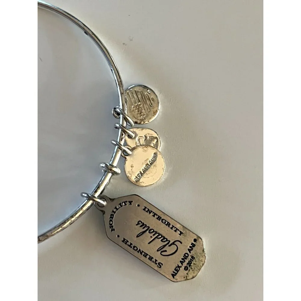 Alex and Ani Silver Tone Warrior's Will Gladiolus Charm Bracelet